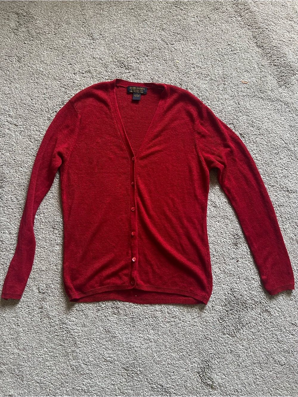 Brooks Brothers 100% Linen Tomato Red V-Neck Cardigan Sweater M